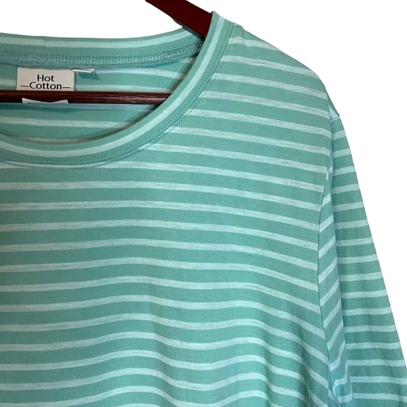 Hot Cotton Woman Mint Green Striped 3/4 Sleeve Tee Shirt Plus Size 2X - Picture 8 of 16